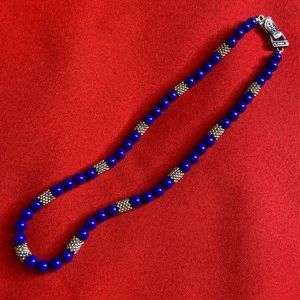 Vintage Blue Glass & Silver Bead Necklace